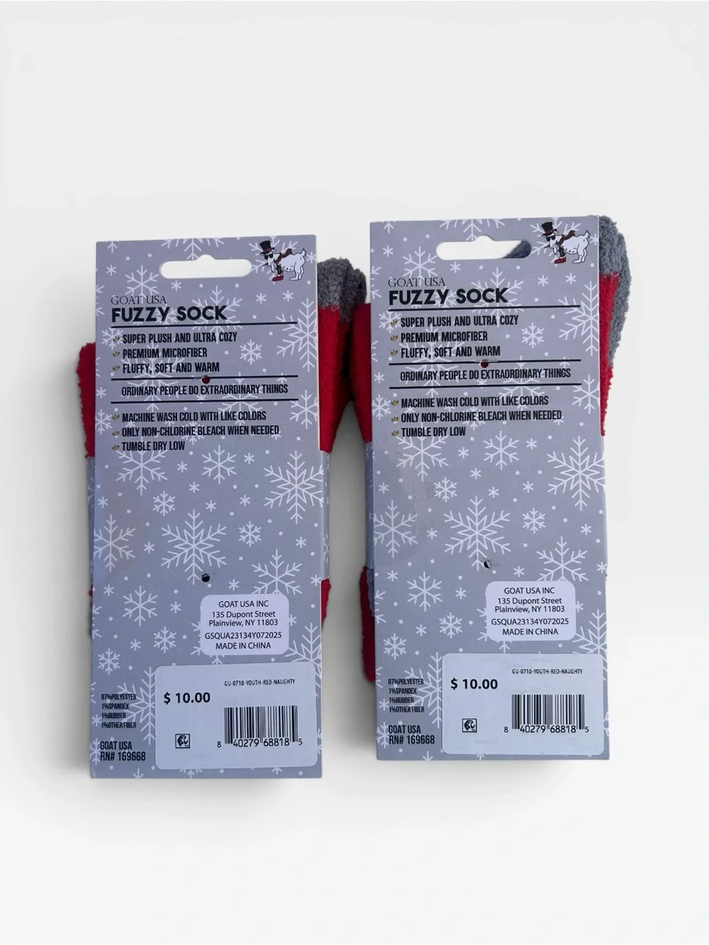 GOAT USA Naughty Santa Fuzzy Socks Youth Size 3-7 Lot of 2 Holiday Red Grey NWT
